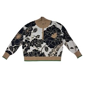 Anthropologie Maeve Sweater Womens Small Black White Floral Quarter Zip Mock